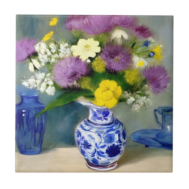 Tranquil Vase of Flowers Print Ceramic Tile (Front)