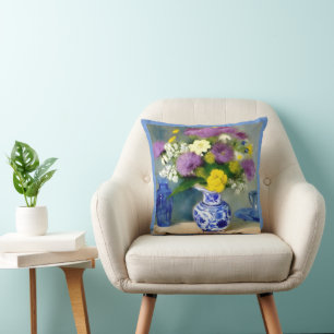Tranquil Vase of Flowers Print Throw Pillow