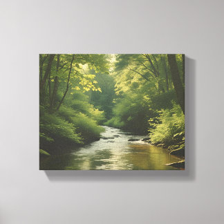 "Tranquil Vintage Forest Stream - Premium Nature W Canvas Print