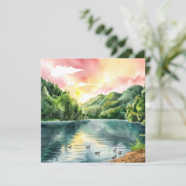 Tranquil Watercolor Mountain River Sunrise  (Standing Front)