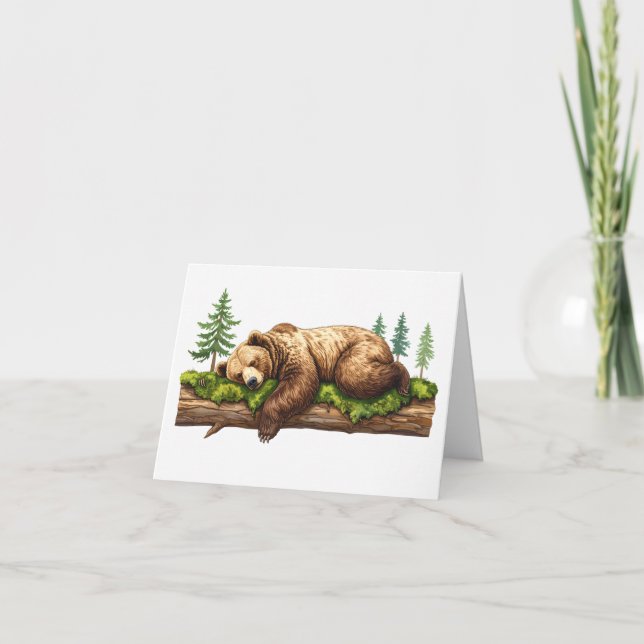 Tranquil Watercolor Sleeping Bear Blank Card (Front)