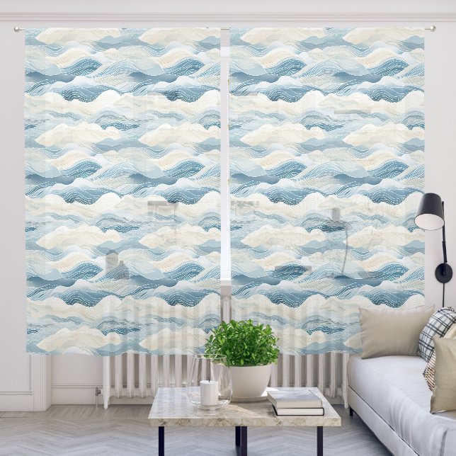 Tranquil watercolor Waves Pattern Sheer Curtains (Living Room)