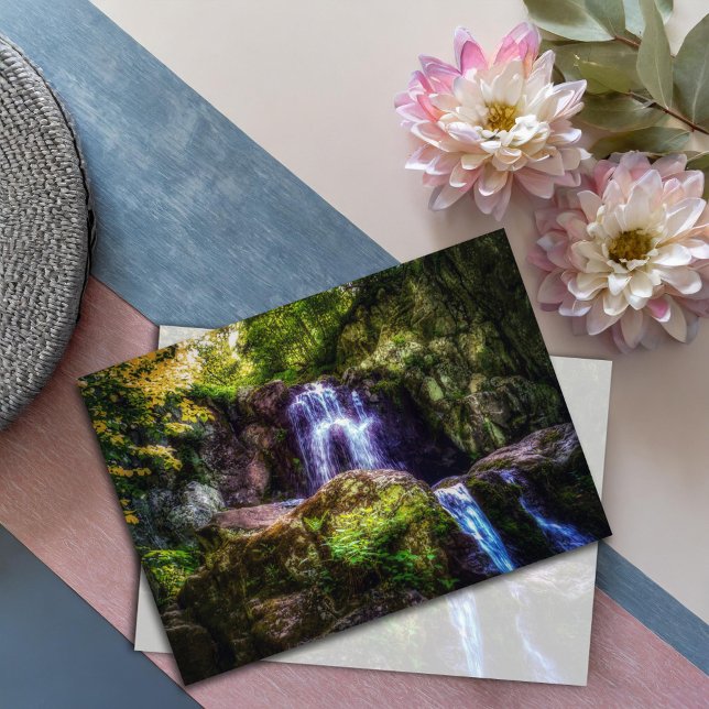 Tranquil Waterfalls Woodland Nature Photo Note Card (Creator Uploaded)