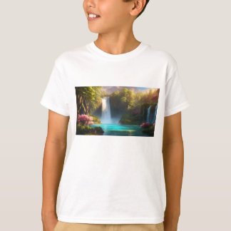 Tranquil Waters: Geese Family by the Falls T-Shirt