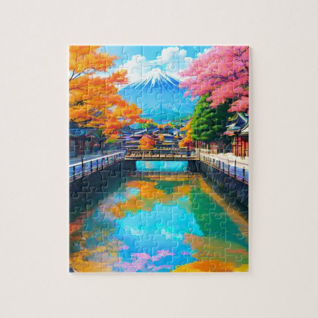 Tranquil Waters: Mt. Fuji's Reflection Jigsaw Puzzle (Vertical)