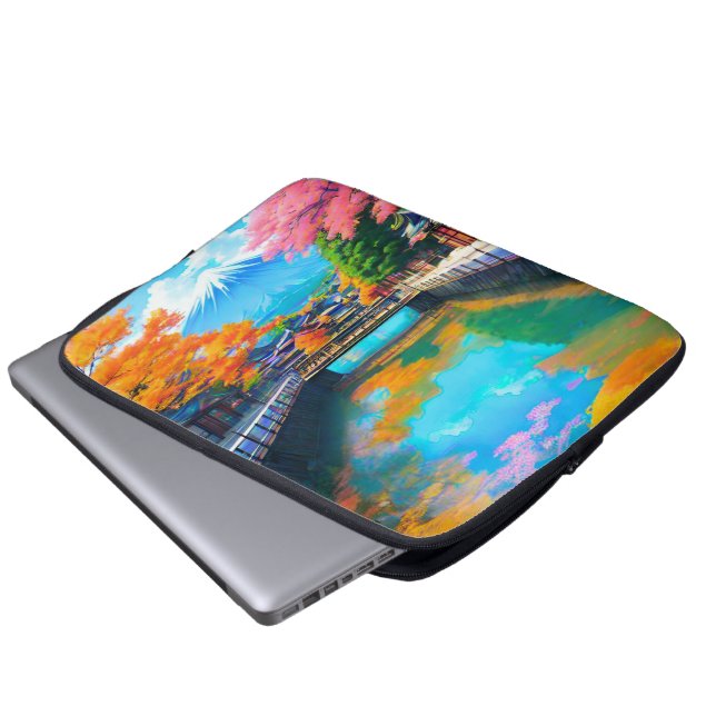 Tranquil Waters: Mt. Fuji's Reflection Laptop Sleeve (Front Bottom)