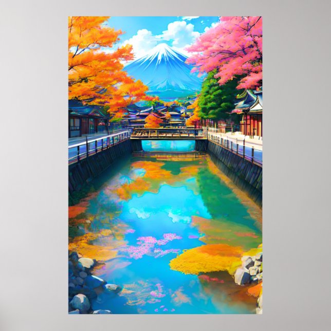 Tranquil Waters: Mt. Fuji's Reflection Poster (Front)