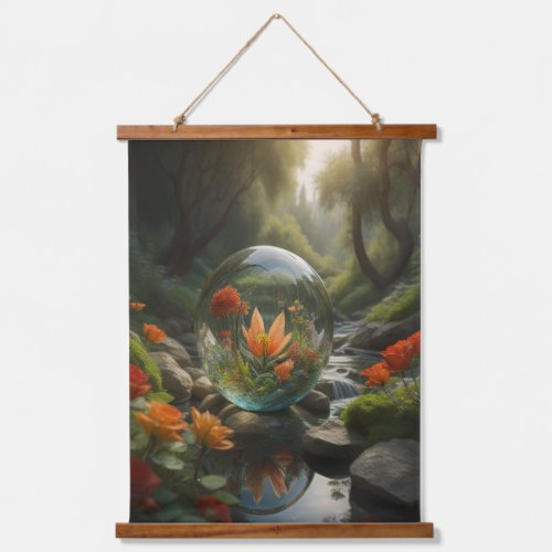 Tranquil Waters Peach Blossom Glass Orb Hanging Tapestry