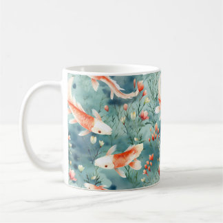 Tranquil Waters: Watercolor Koi Fish Pattern Coffee Mug