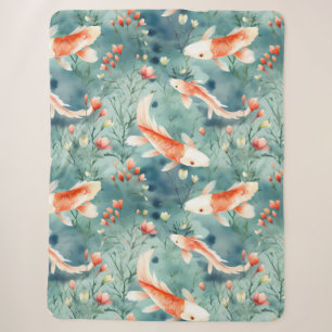 Tranquil Waters: Watercolor Koi Fish Pattern Sherpa Blanket