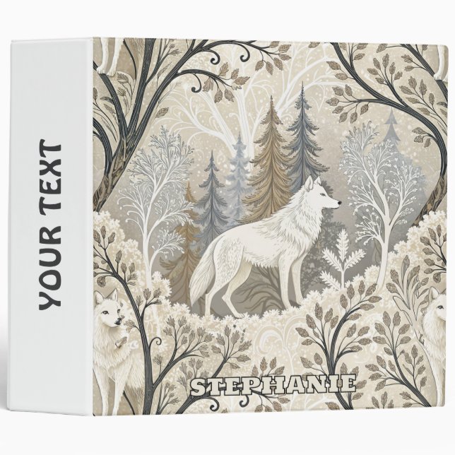 Tranquil Winter Forest Scene with White Wolves 3 Ring Binder (Front/Spine)