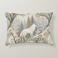 Tranquil Winter Forest Scene with White Wolves