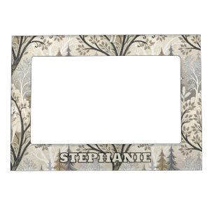Tranquil Winter Forest Scene with White Wolves Magnetic Frame