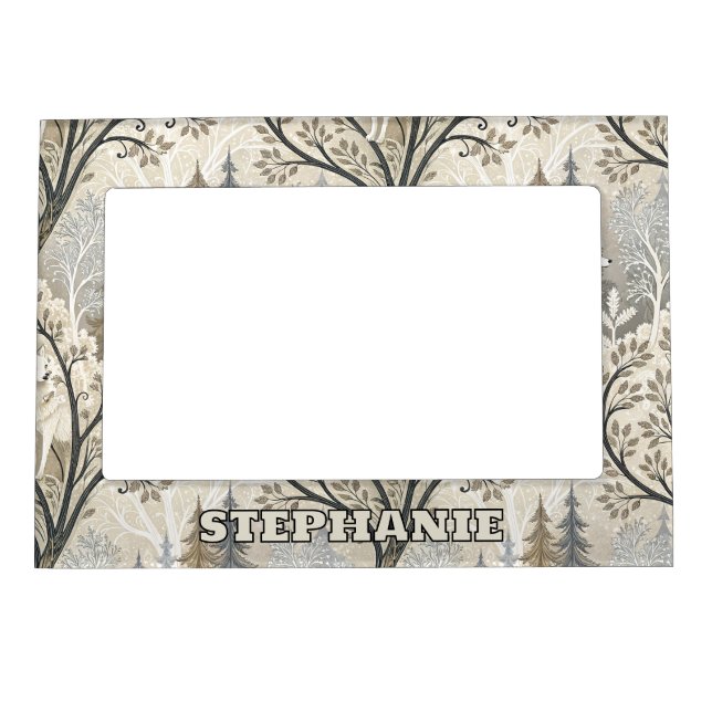 Tranquil Winter Forest Scene with White Wolves Magnetic Frame (Front)
