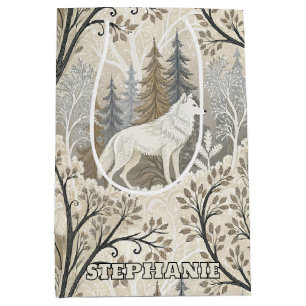 Tranquil Winter Forest Scene with White Wolves Medium Gift Bag