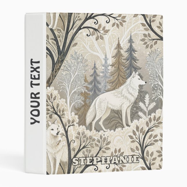 Tranquil Winter Forest Scene with White Wolves Mini Binder (Front/Spine)