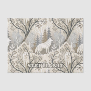 Tranquil Winter Forest Scene with White Wolves Tissue Paper