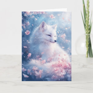 Tranquil Winter Fox Amid Falling Petals Card
