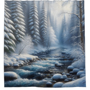 “Tranquil Winter River Scene” Shower Curtain