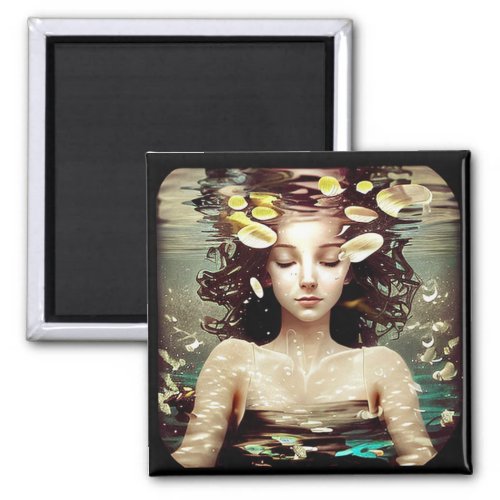 Tranquil Woman Under Water  AI Artwork Magnet