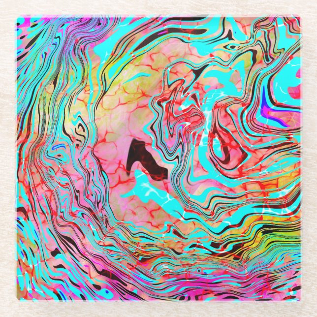 Tranquility Abstract Fluid Art    Glass Coaster (Front)
