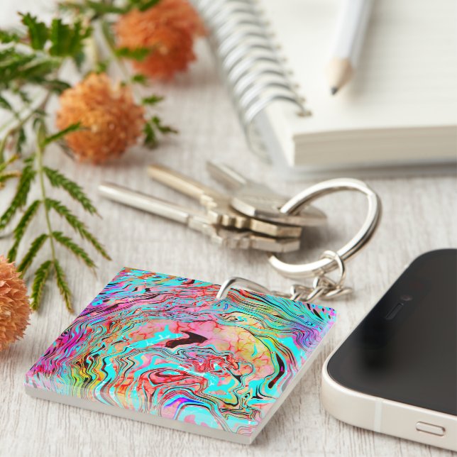 Tranquility Abstract Fluid Art Keychain (Front Right)