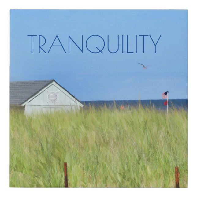 Tranquility Beach Grasses Blue Sky Flag  Faux Canvas Print (Front)