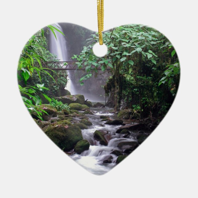 Tranquility cascading waterfall Costa Rica Ceramic Ornament (Front)