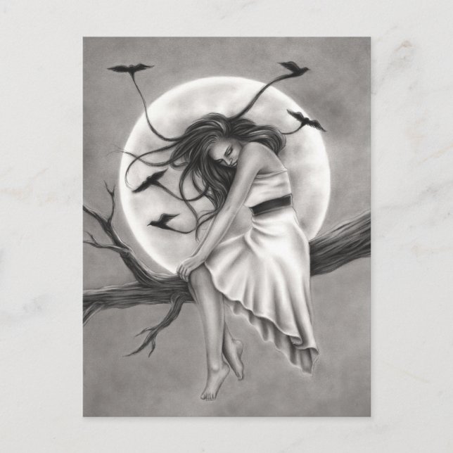 Tranquility flying birds woman Postcard (Front)