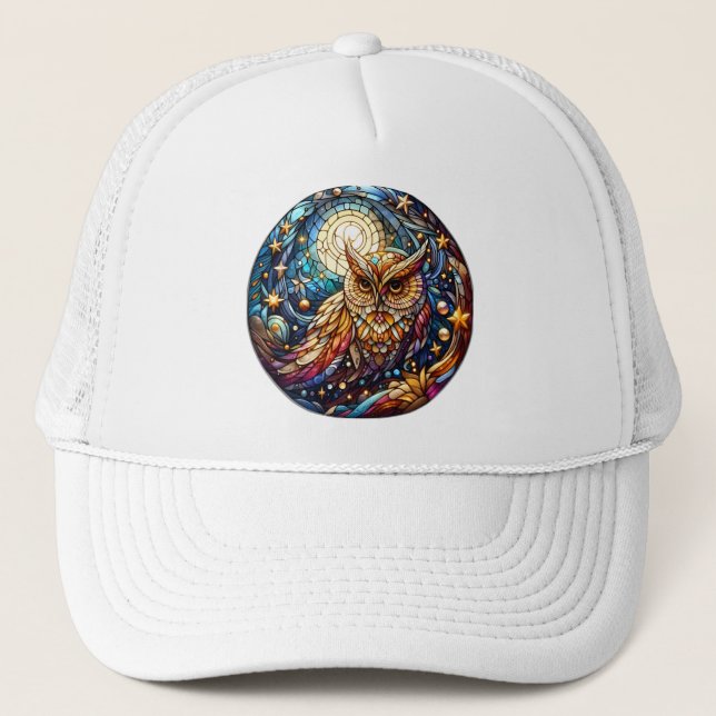 Tranquility in Glass A Floral Stained Glass Window Trucker Hat (Front)