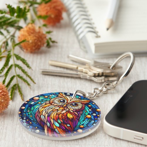 Tranquility in Glass Bench And Flowers On Stained Keychain