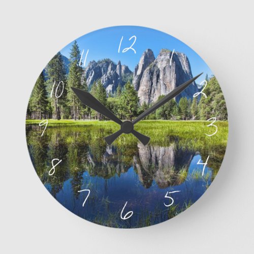 Tranquility In Yosemite Round Clock