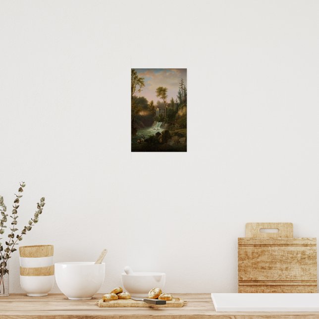 Tranquility Majestic Waterfall Fishing Poster (Kitchen)