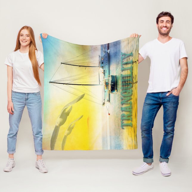 Tranquility Sailboat On beach Sunset Scenary Fleece Blanket (In Situ)