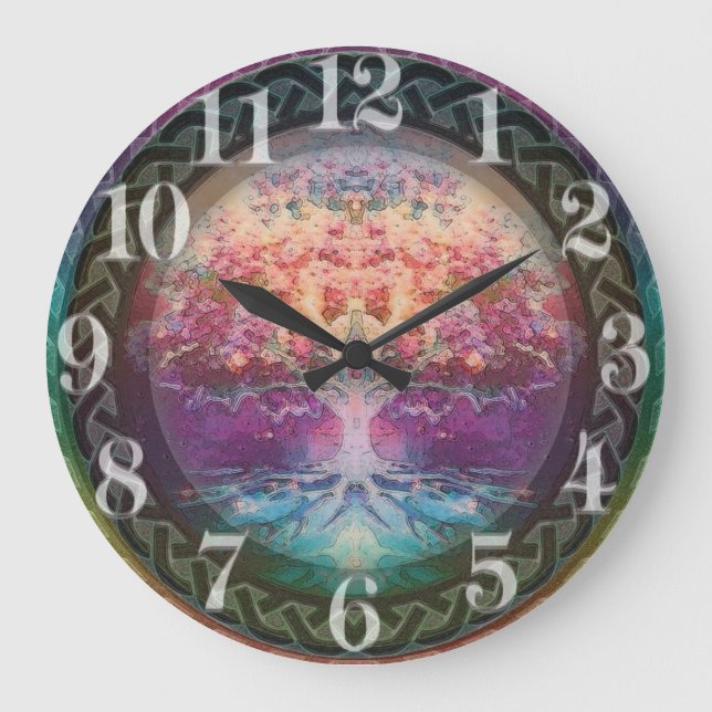 Tranquility Tree of Life in Rainbow Colors Large Clock (Front)