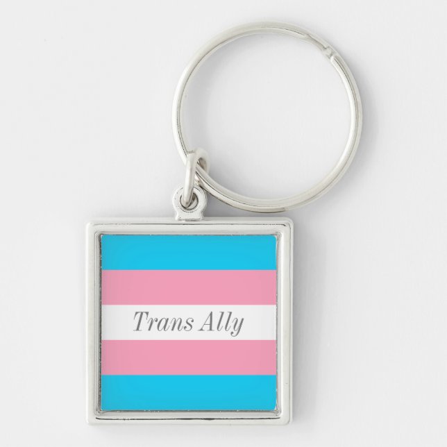 Trans Ally Editable Text Transgender Pride Flag Keychain (Front)