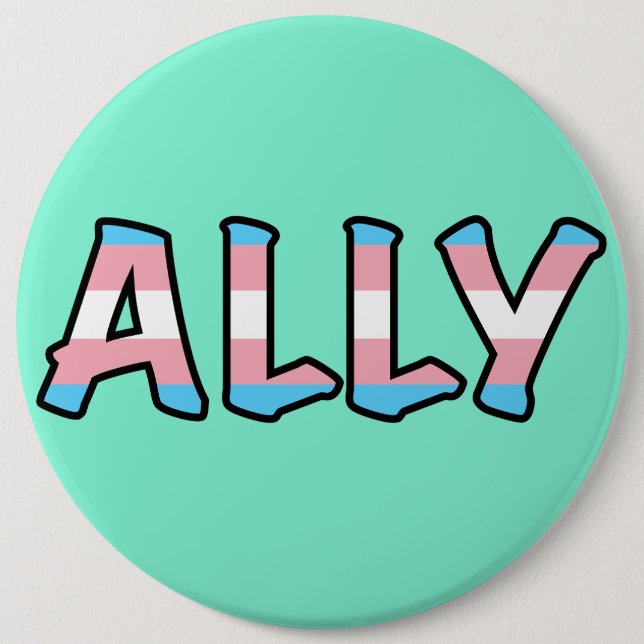 Trans Ally Hollow Letter | Mint Background  Button (Front)