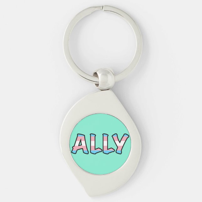 Trans Ally Hollow Letter | Mint Background  Keychain (Front)