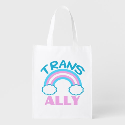 Trans Ally Transgender Rainbow Blue Pink White Grocery Bag