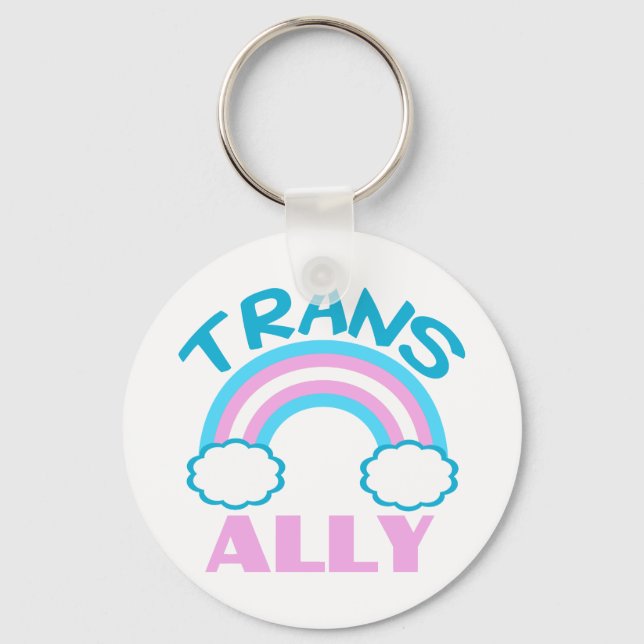Trans Ally Transgender Rainbow Blue Pink White Keychain (Front)