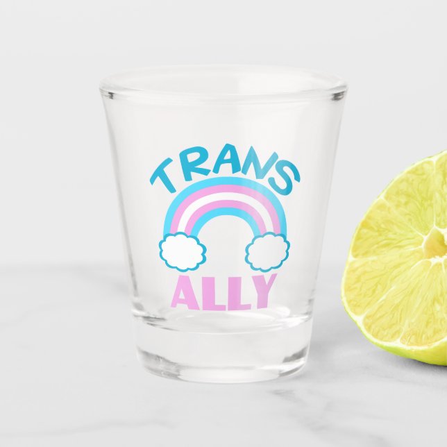 Trans Ally Transgender Rainbow Blue Pink White Shot Glass (Front)