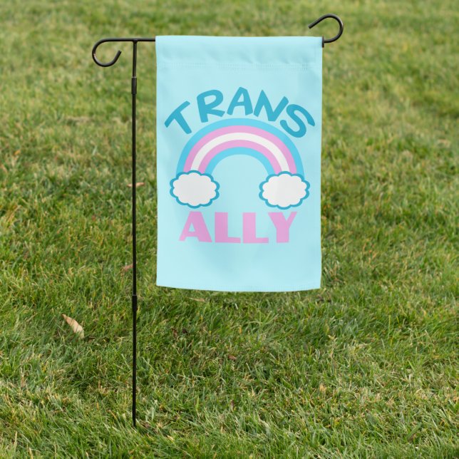 Trans Ally Transgender Rainbow Support Garden Flag (In SItu)