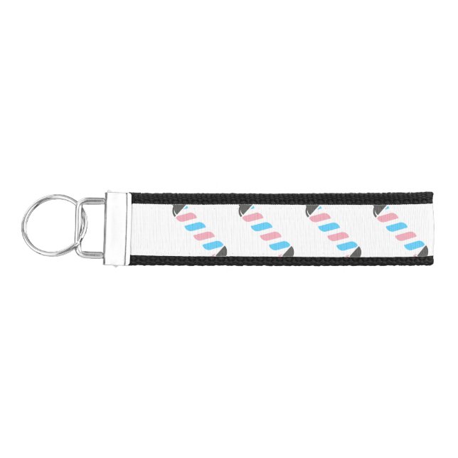 Trans Barbershop Pole Wrist Lanyard Keychain (Keys on Left)