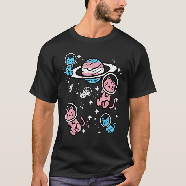 Trans Cats In Space Transgender Transsexual Pride  T-Shirt (Front)
