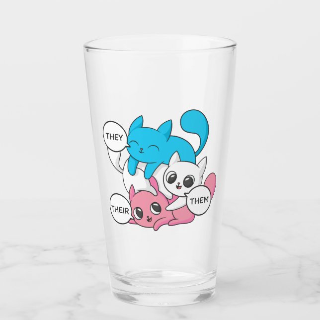 Trans Cats They Them Their Pronouns Transgender II Glass (Front)