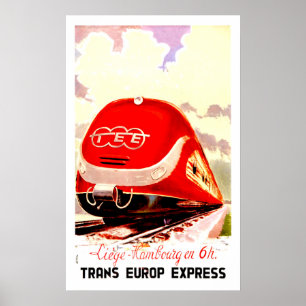 Trans Europ Express, fast train, vintage travel Poster