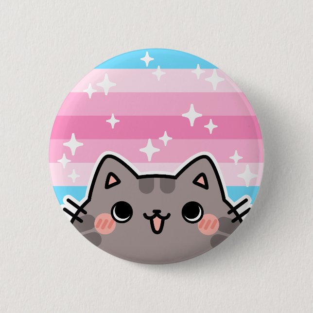 Trans Feminine LGBT Pride Flag Cat Button (Front)