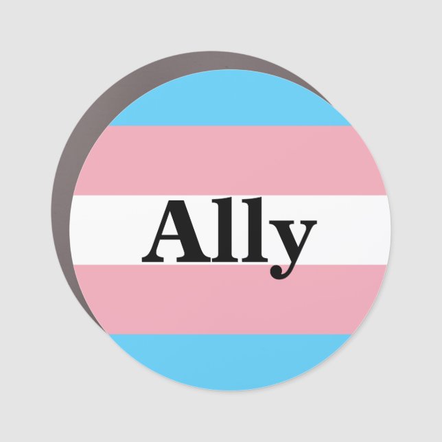 Trans Flag Ally Serif Font Round Car Magnet (Front)