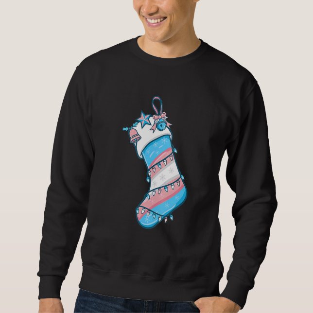 Trans Flag Christmas Sock Merry LGBT Transgender Sweatshirt (Front)