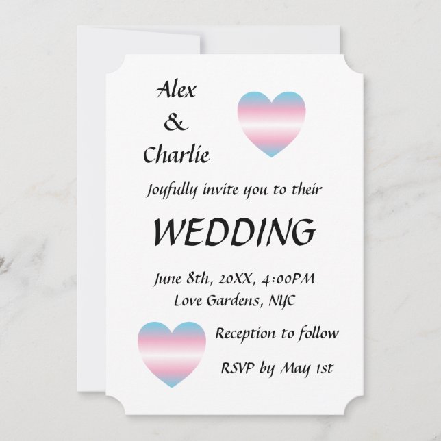 Trans Flag Colors Heart Proud Wedding Invitation (Front)